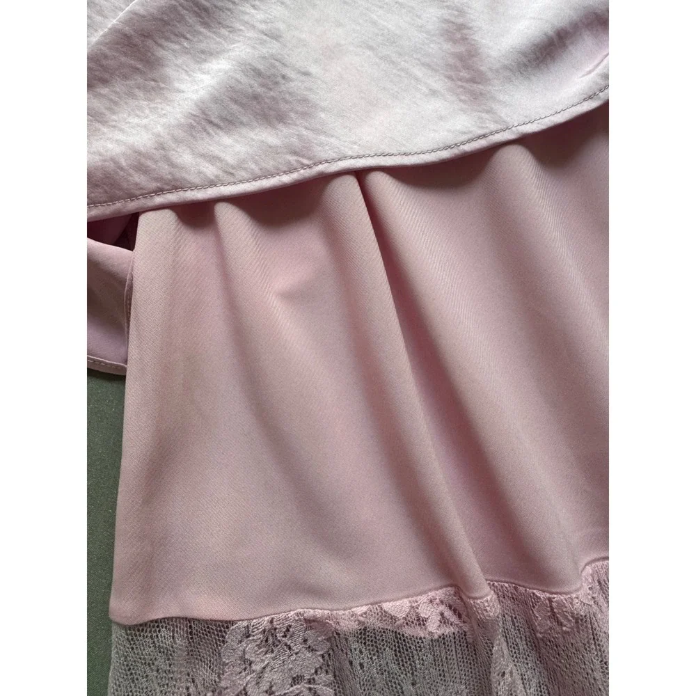 Abercrombie & Fitch Pink Satin Lace Cowl Neck Maxi Dress XXSP XXS Petite